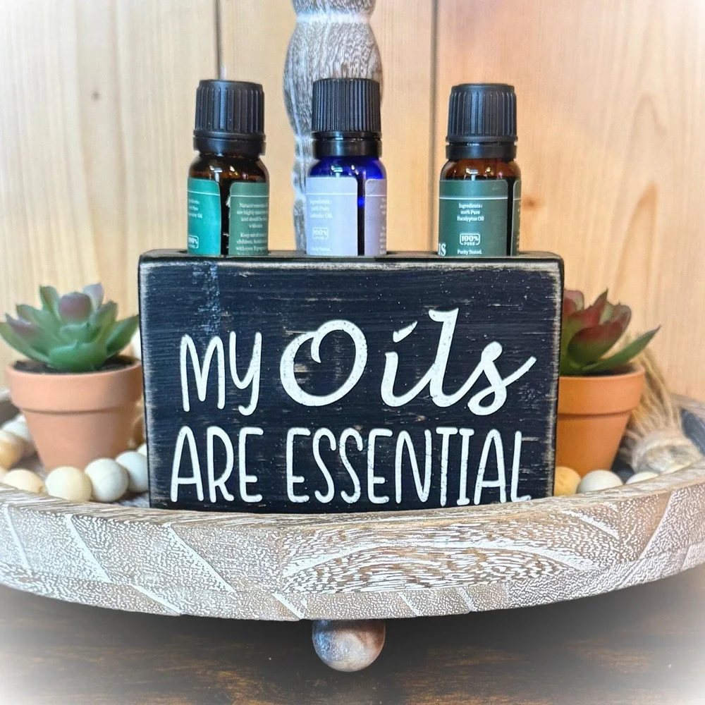 Basket Case Designs My Oils Are Essential‎ Wood Sign Essential Oil Holder Black